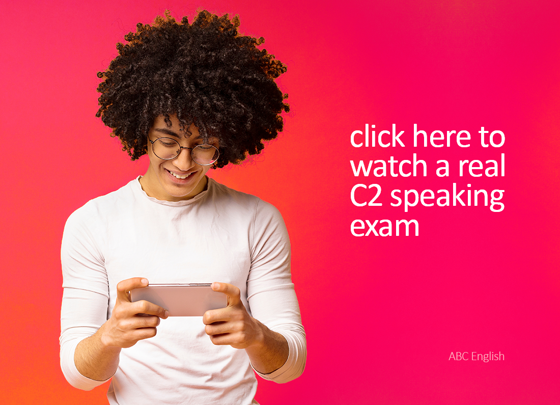 Boy watching Cambridge C2 Proficiency examination on video